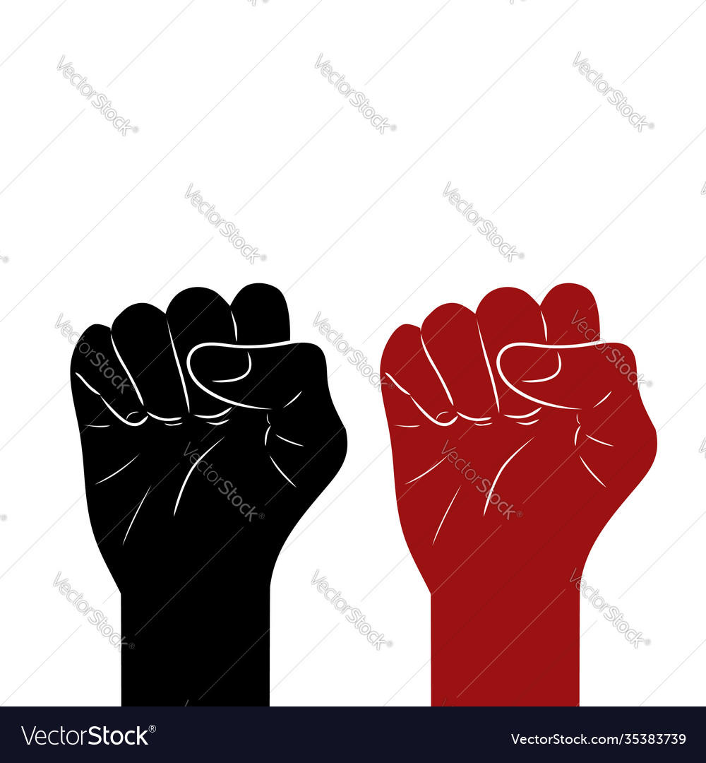 Set black and red silhouette a fist Royalty Free Vector