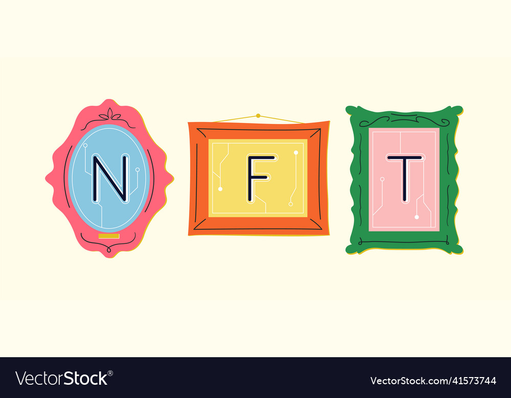 Abstract nfts in bright frames Royalty Free Vector Image