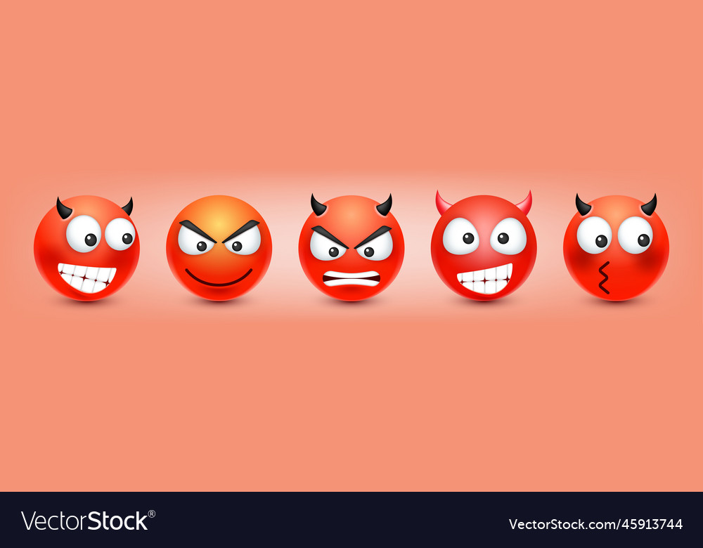 Cartoon Emoji Emoticons Collection Red Face Vector Image