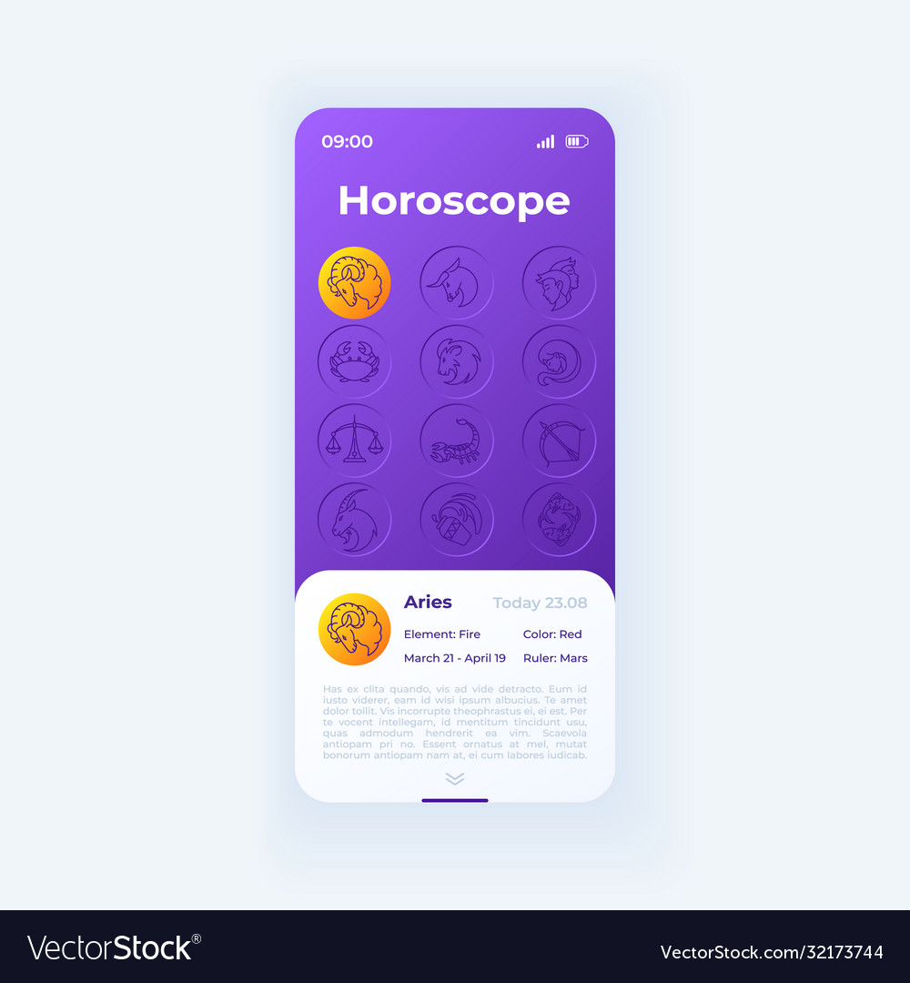 Daily horoscope app smartphone interface template