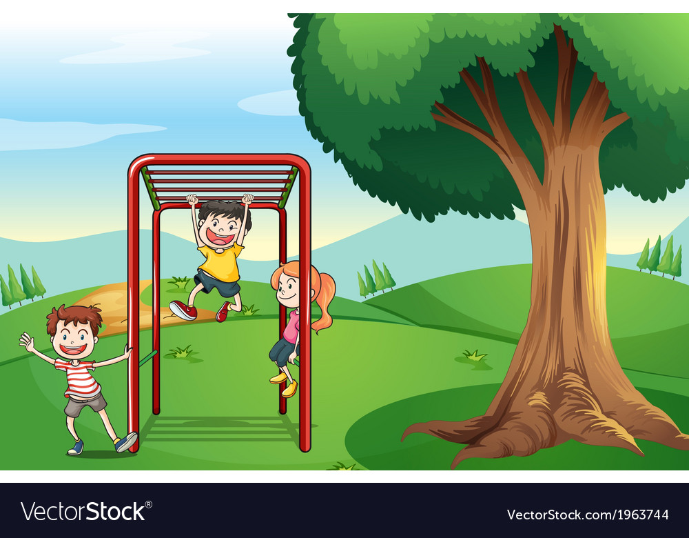 Kids playing near the tree Royalty Free Vector Image