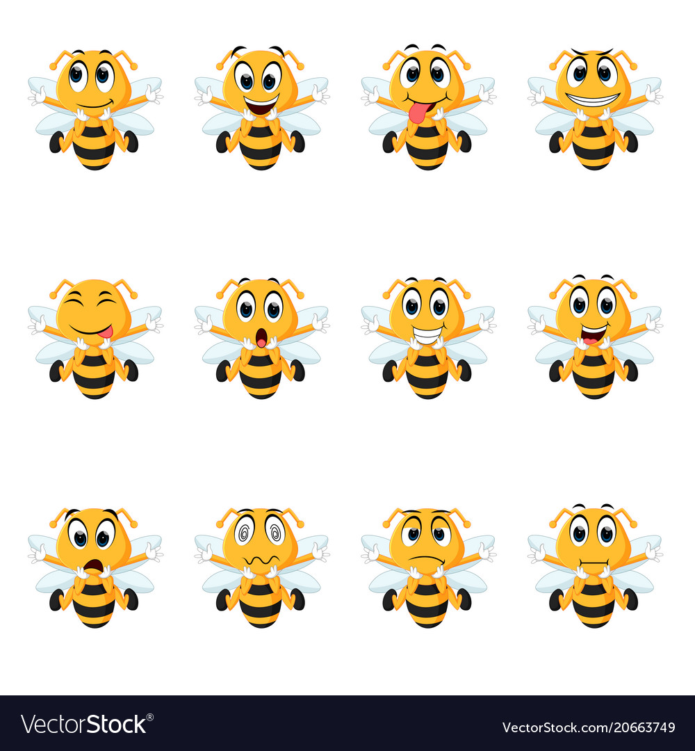 Bee with different facial expressions Royalty Free Vector