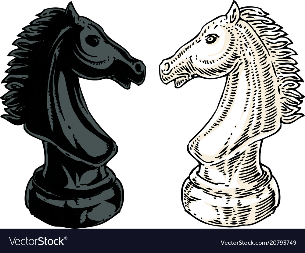 Black and white chessman knights