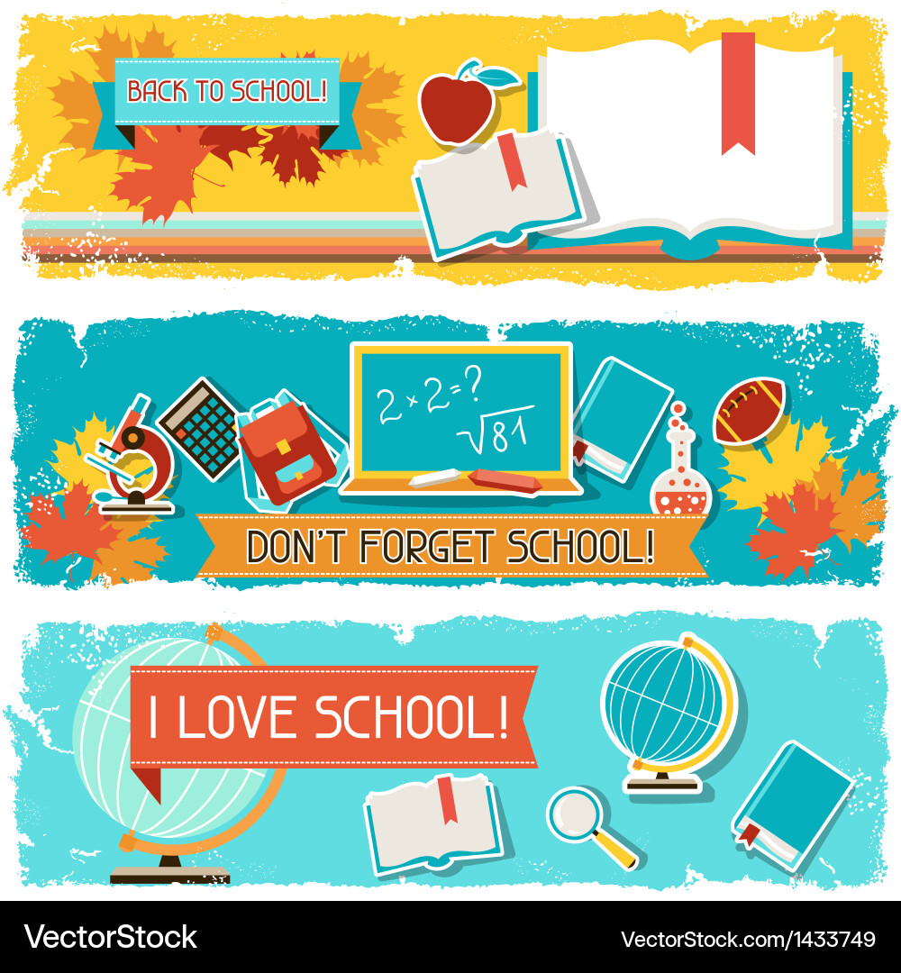 Horizontal banners with an school objects Vector Image