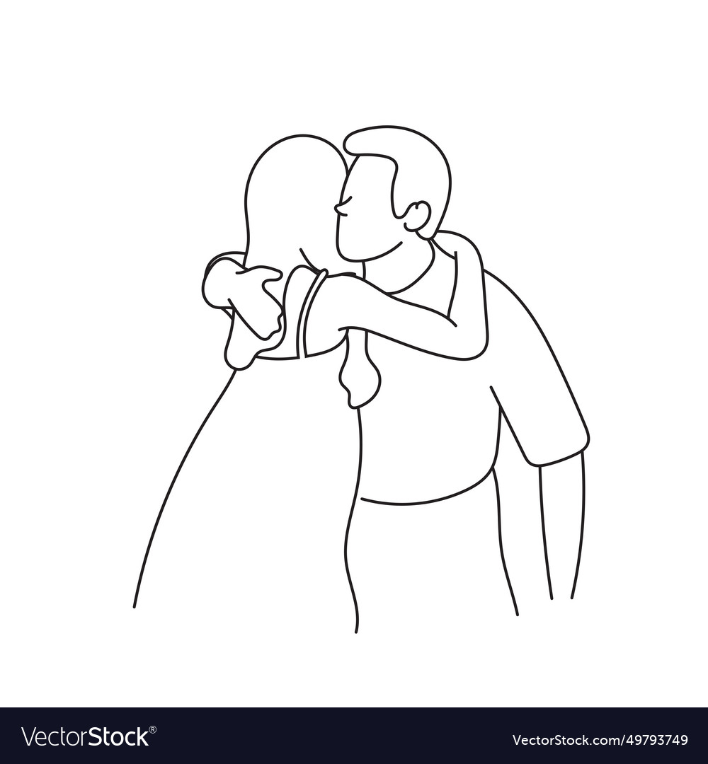 Male and female lover hugging hand drawn