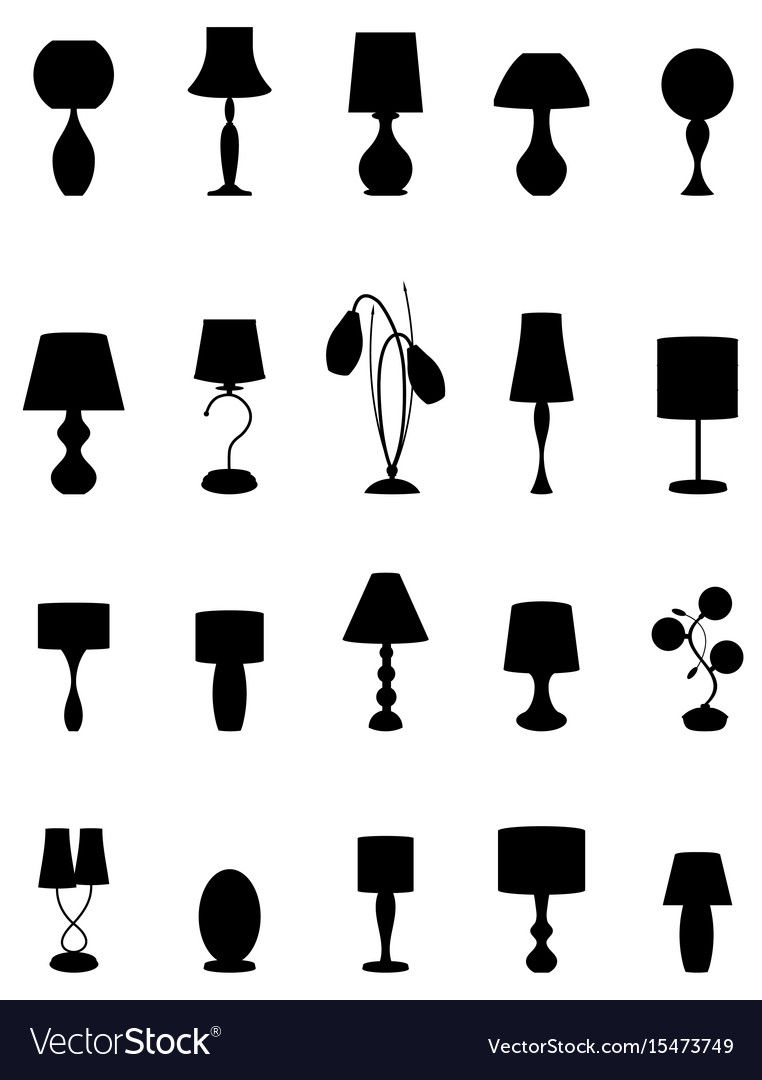 Set of twenty black silhouette graceful lamps