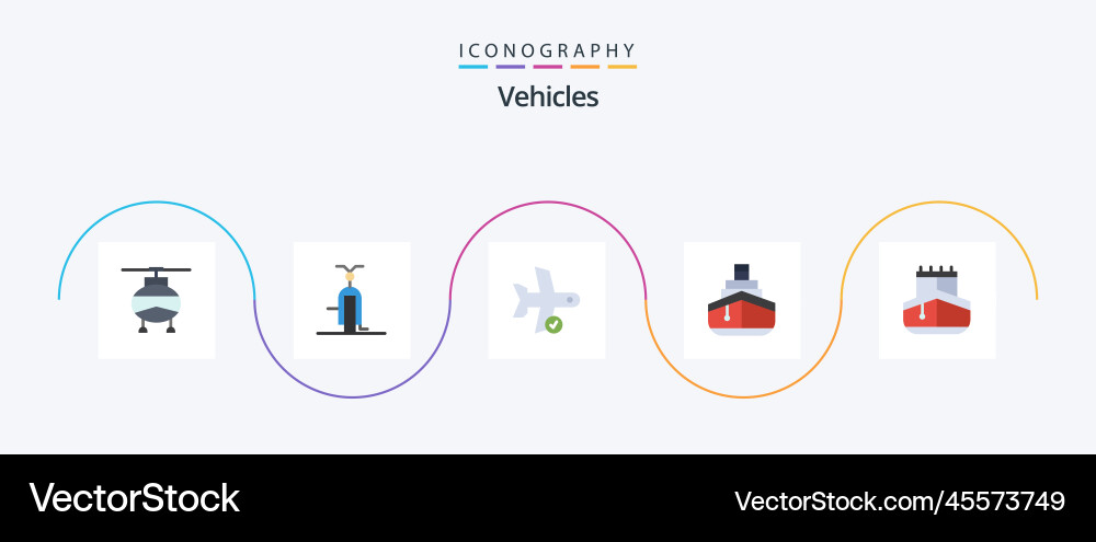 Vehicles flat 5 icon pack including Royalty Free Vector