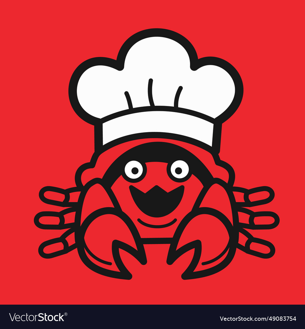 Cute cartoon crab with a chef hat smiling happily