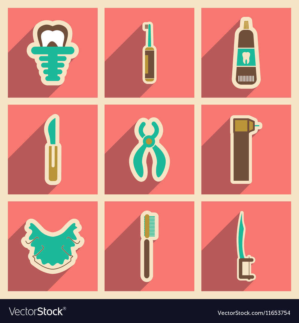 Icons of assembly stomatology in flat style