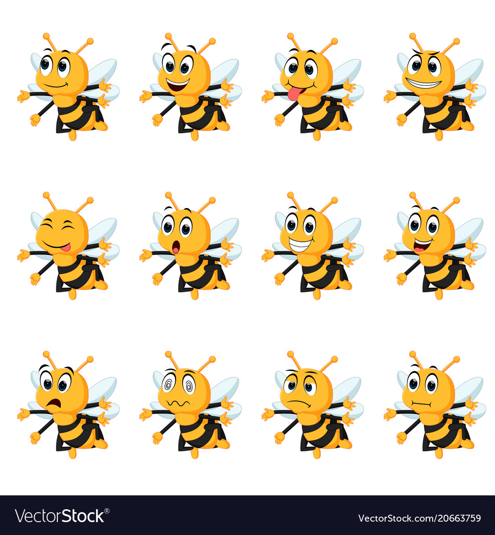 Bee with different facial expressions Royalty Free Vector