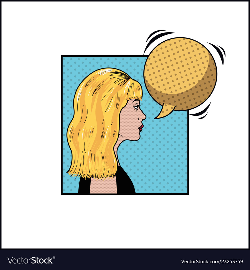 Blond woman with speech bubble pop art style