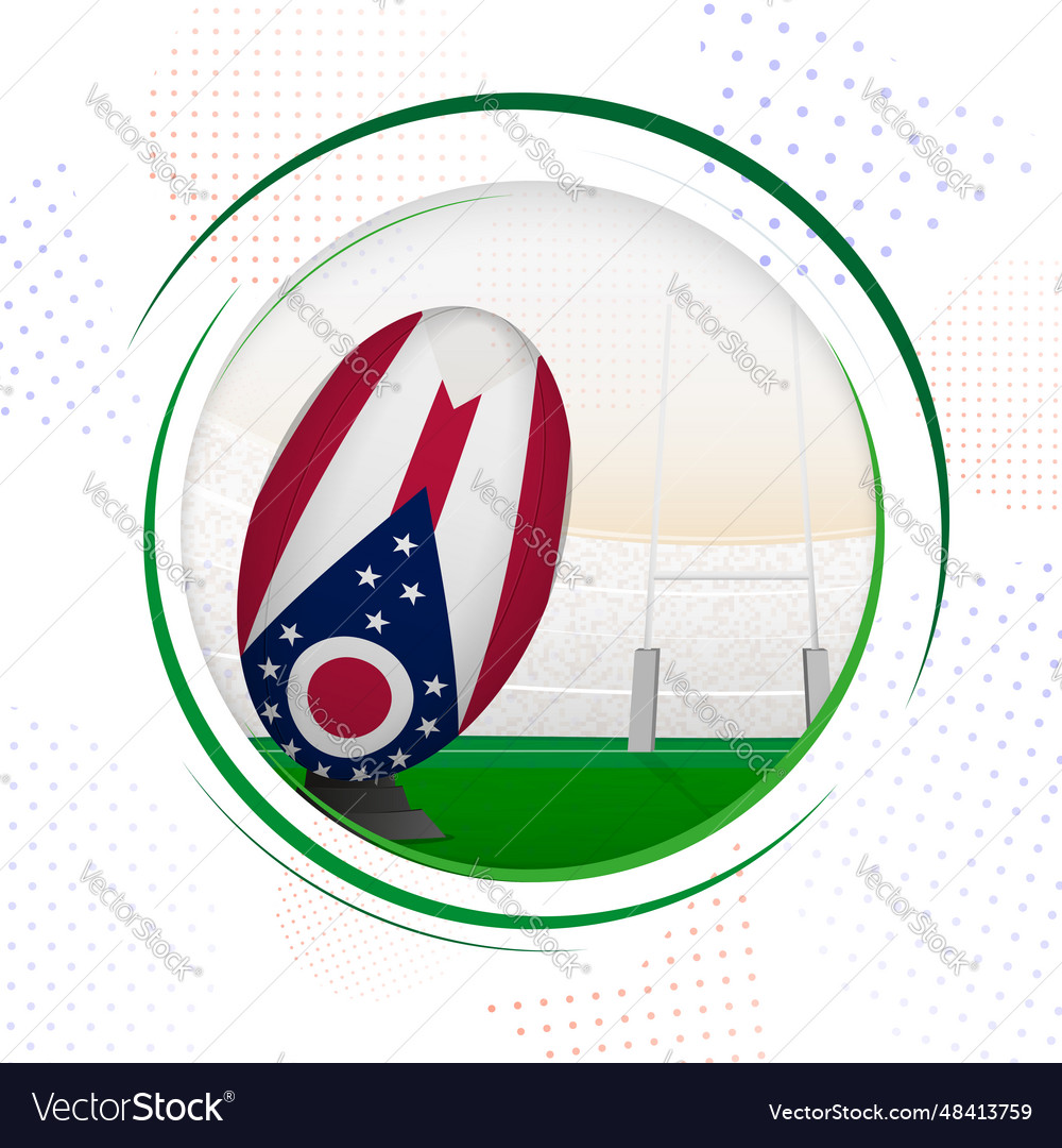 Flag of ohio on rugby ball round icon