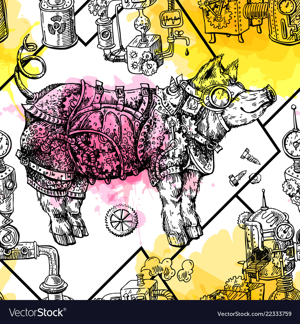 Hand drawn steampunk pig