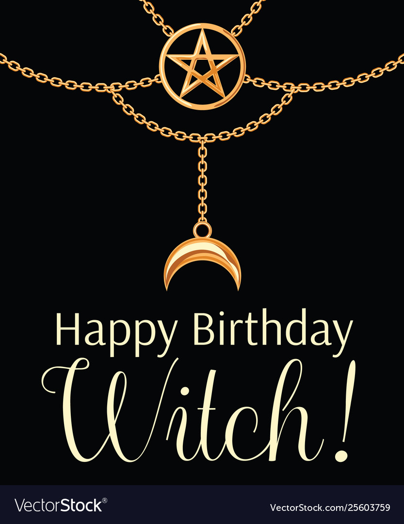 Happy Birthday Witch Card Golden Metallic Vector Image: Perfect For A ...