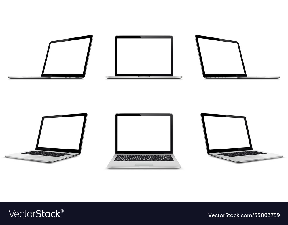 Laptop with blank empty screen on white background