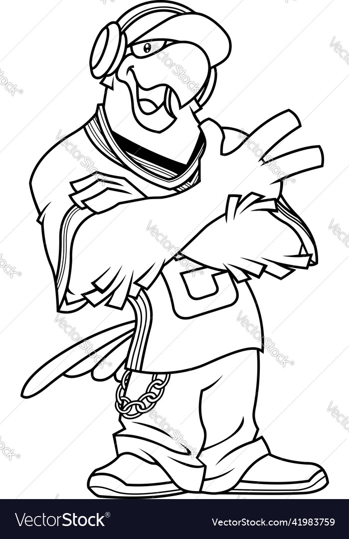 Outlined eagle rapper cartoon character