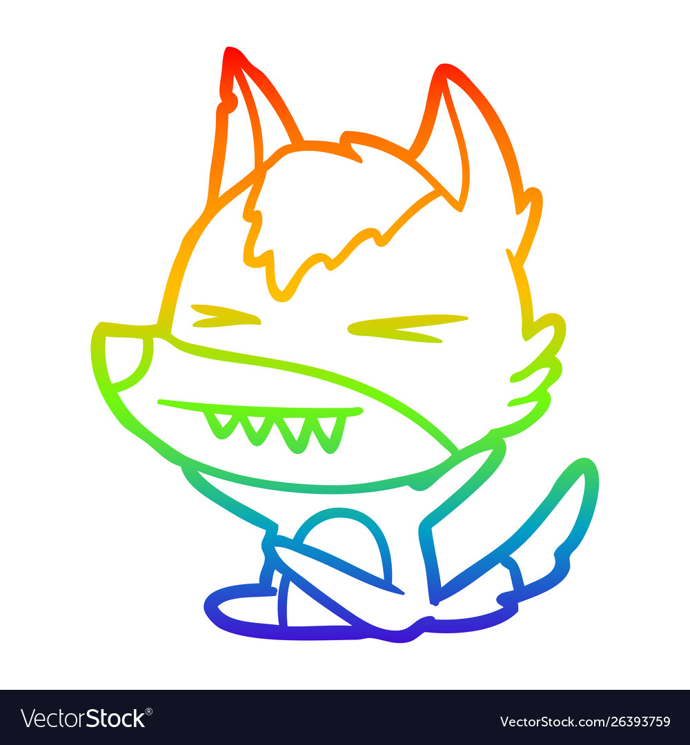 Rainbow gradient line drawing angry wolf cartoon Vector Image