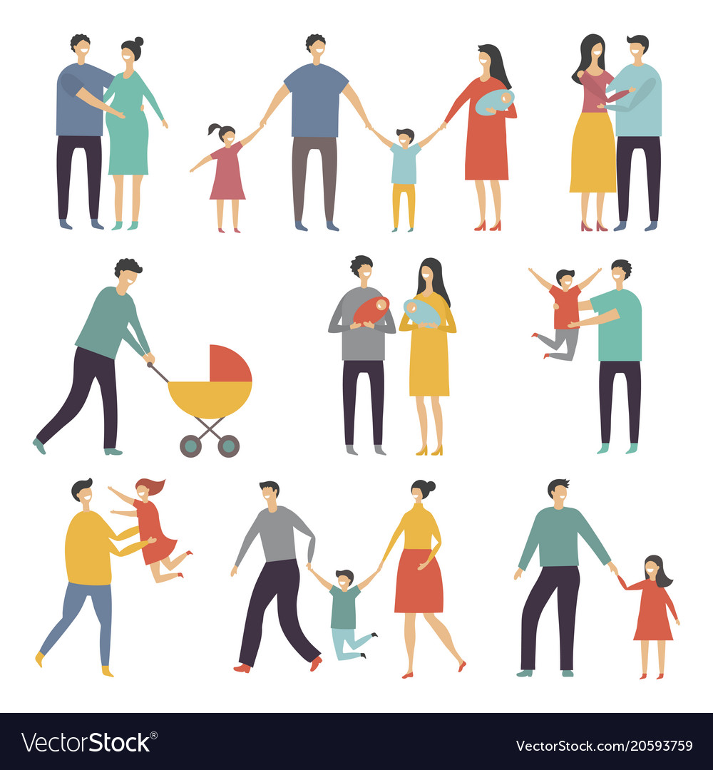 Stylized happy family adults and Royalty Free Vector Image