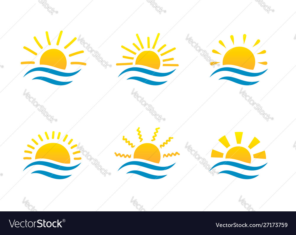 Sunrise and sea cartoon logo temlates collection Vector Image Sunrise and sea cartoon logo temlates collection Vector Image