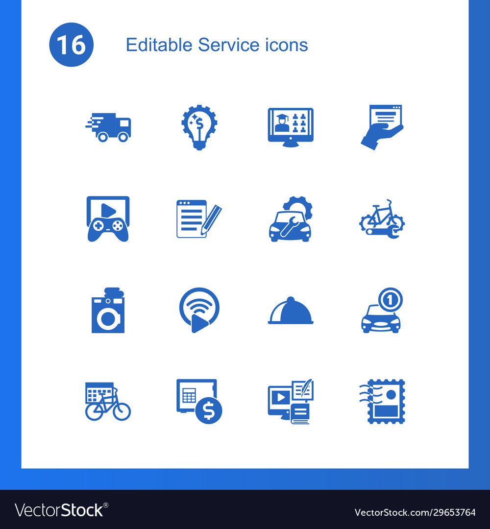 16 service filled icons set isolated