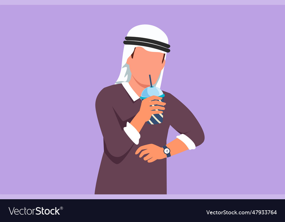 Cartoon flat style drawing active arab man drink