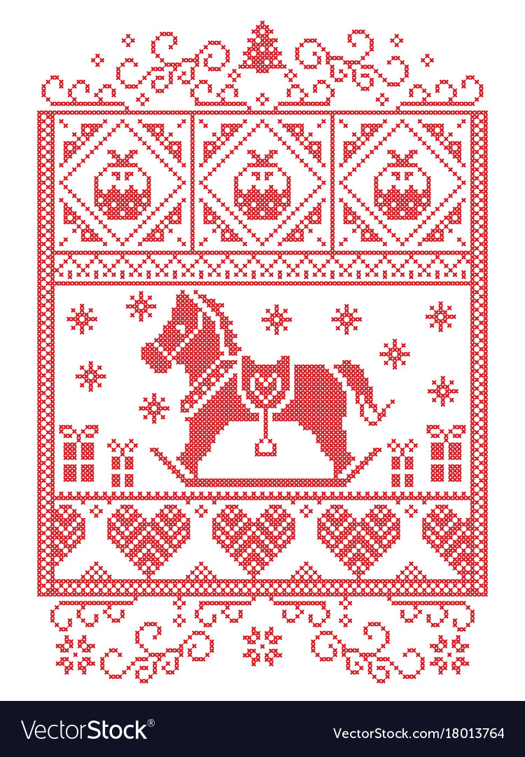 Christmas pattern with rocking horse