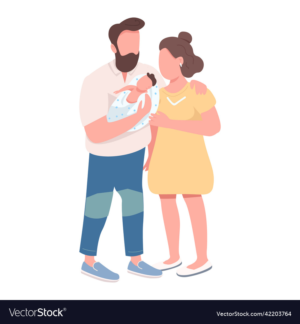 Couple holding newborn baby semi flat color