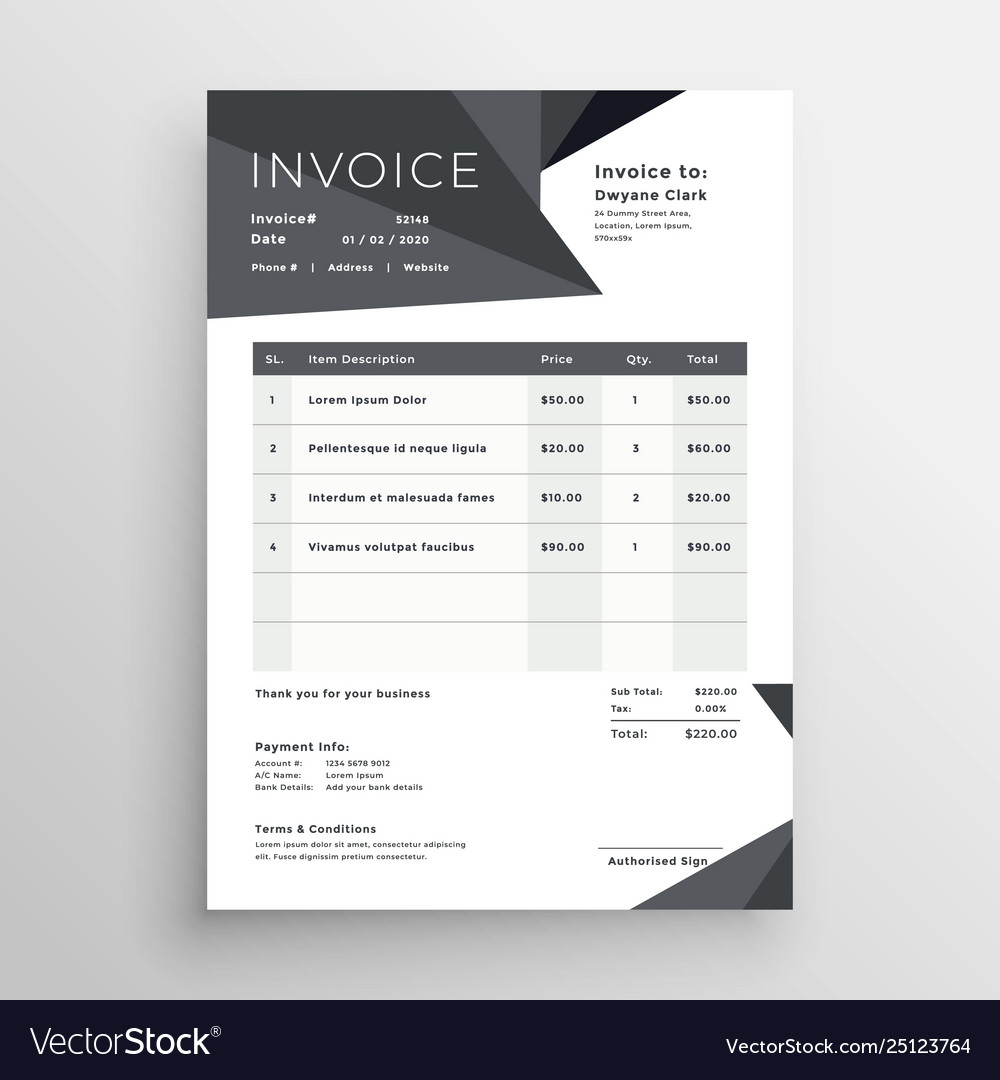 Elegant black business invoice template Royalty Free Vector Within Black Invoice Template