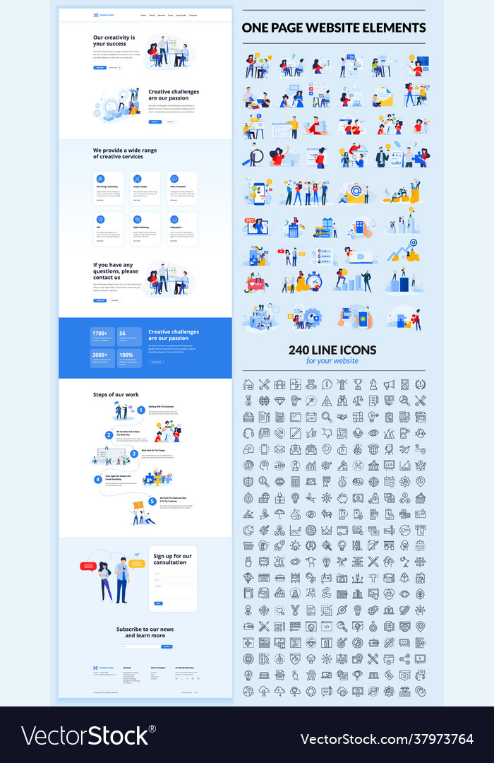One page website design template vector image One page website design template