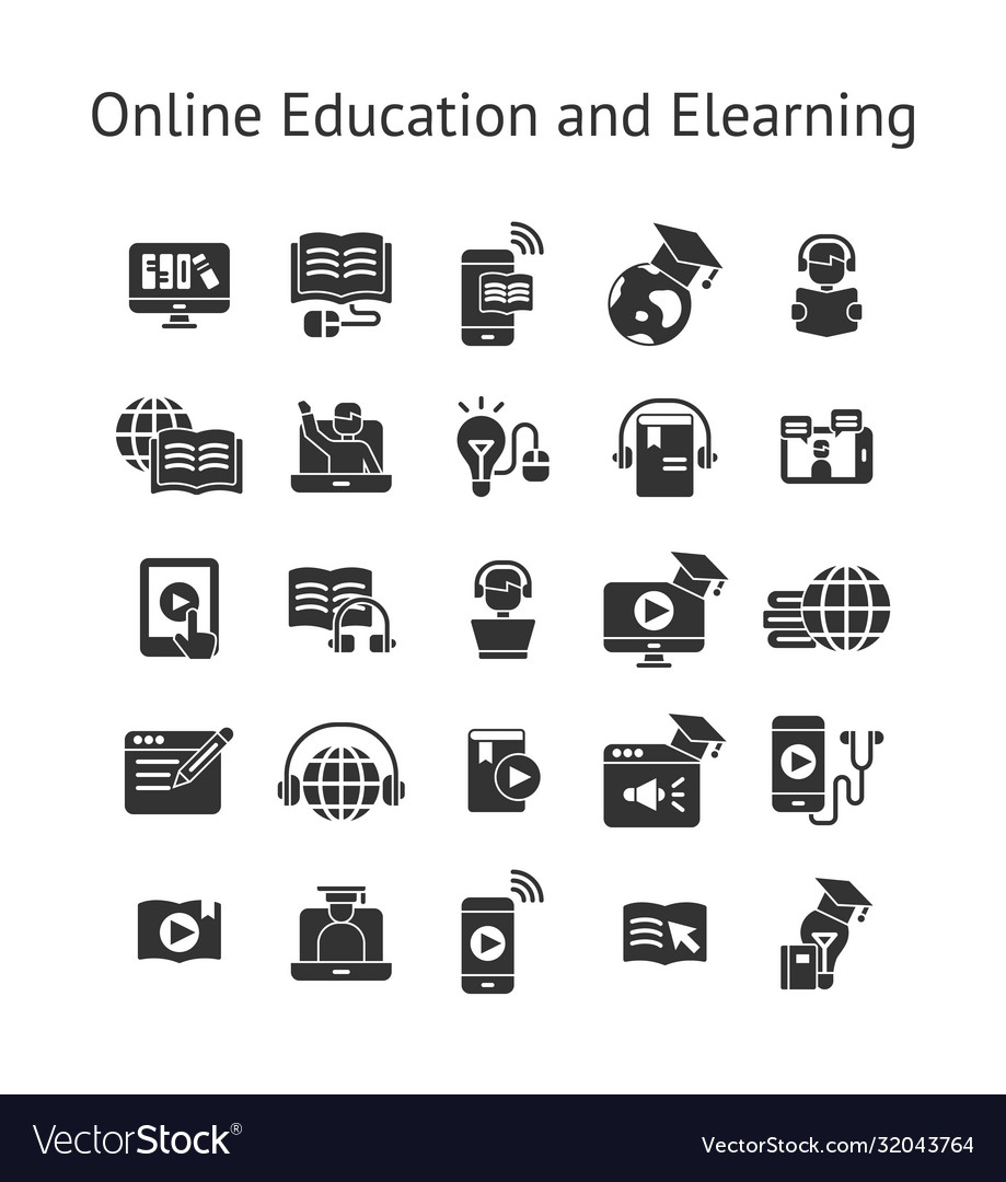 Online education and elearning solid icon set Vector Image