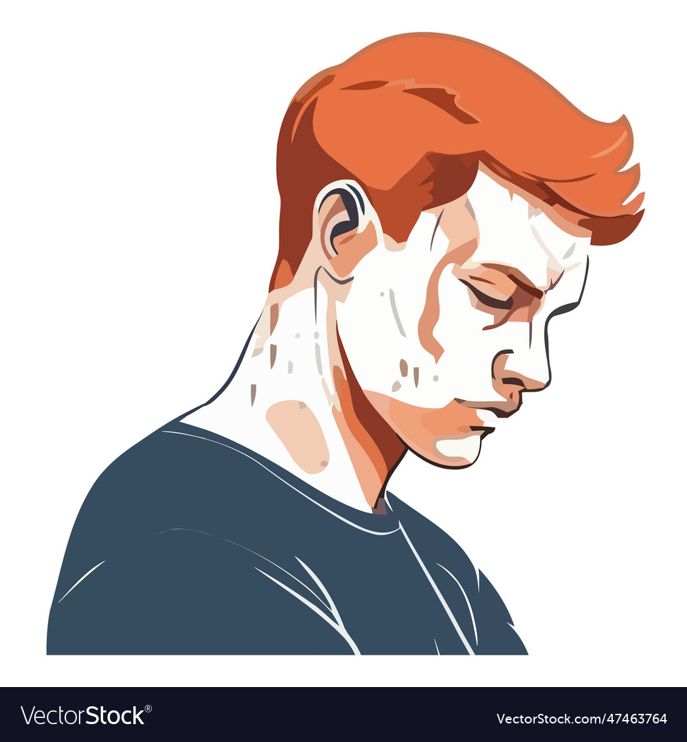 Sad man in profile view looking depressed Vector Image