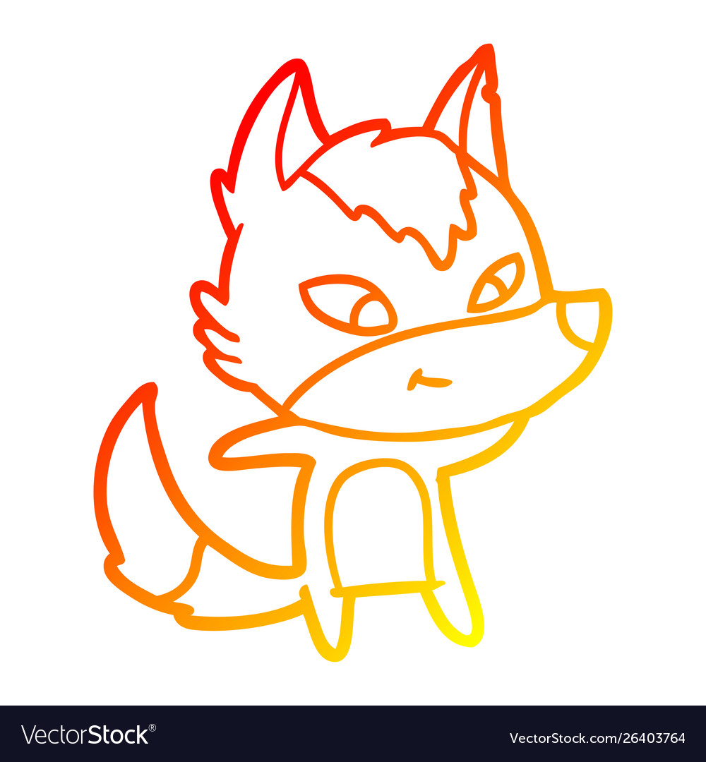 Warm gradient line drawing friendly cartoon wolf Vector Image