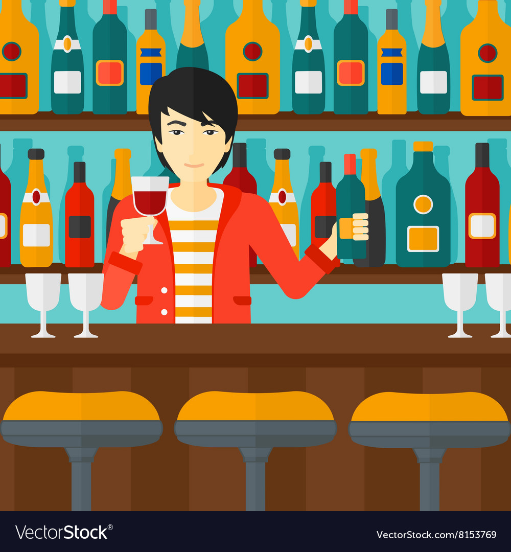 Bartender standing at the bar counter Royalty Free Vector