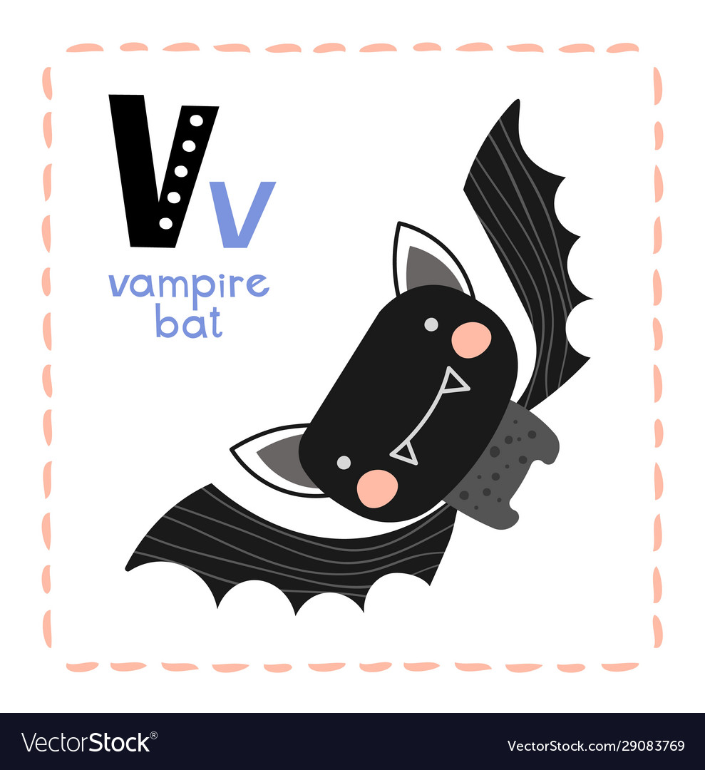 Cartoon alphabet letter v for vampire bat kids Vector Image