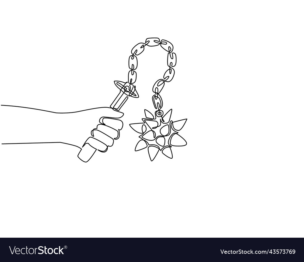 Continuous one line drawing hand holding flail Vector Image