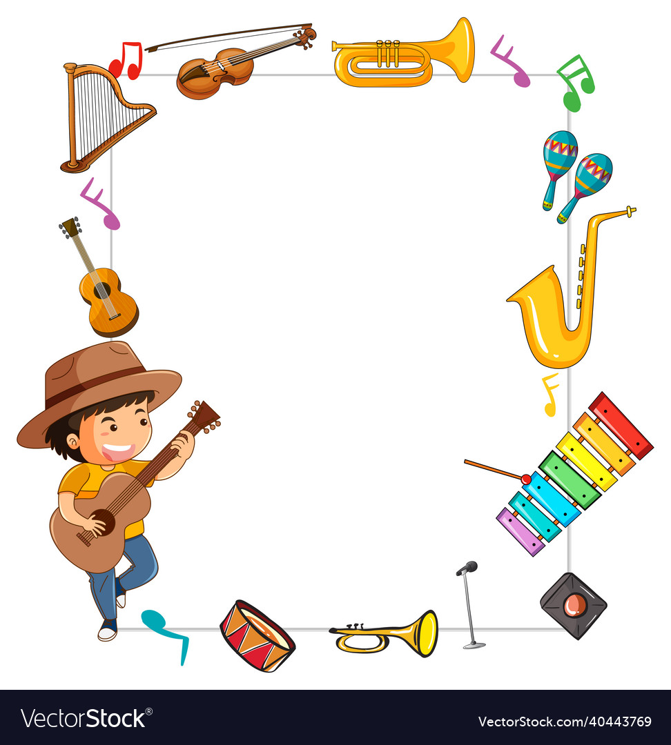 Empty board with musical instruments Royalty Free Vector