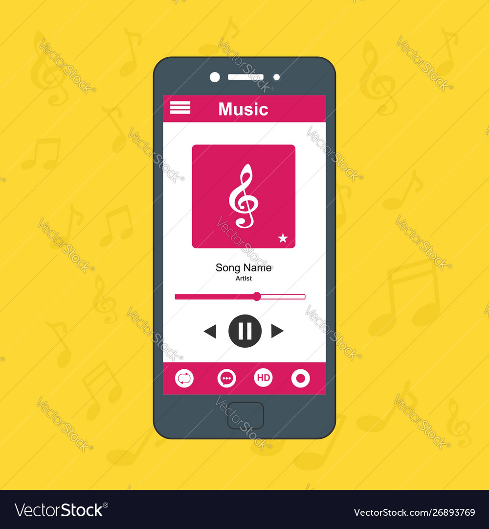 Media player application app template with flat Vector Image