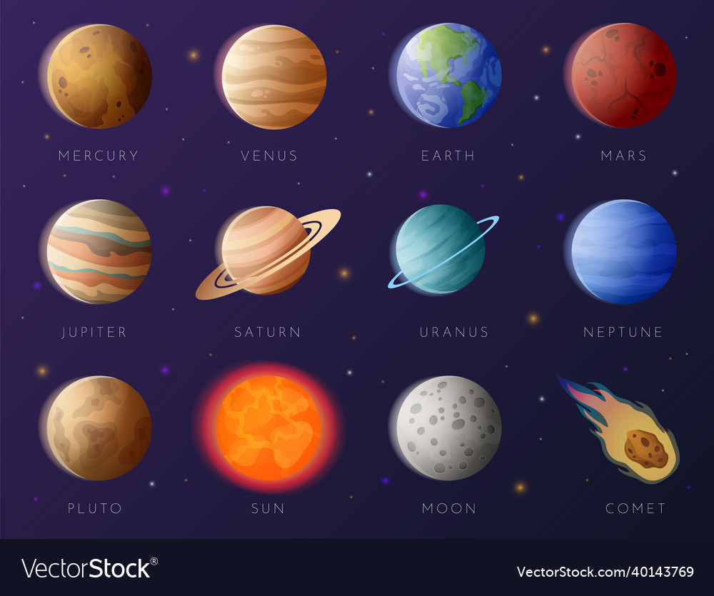 Planets collection solar system elements galaxy Vector Image