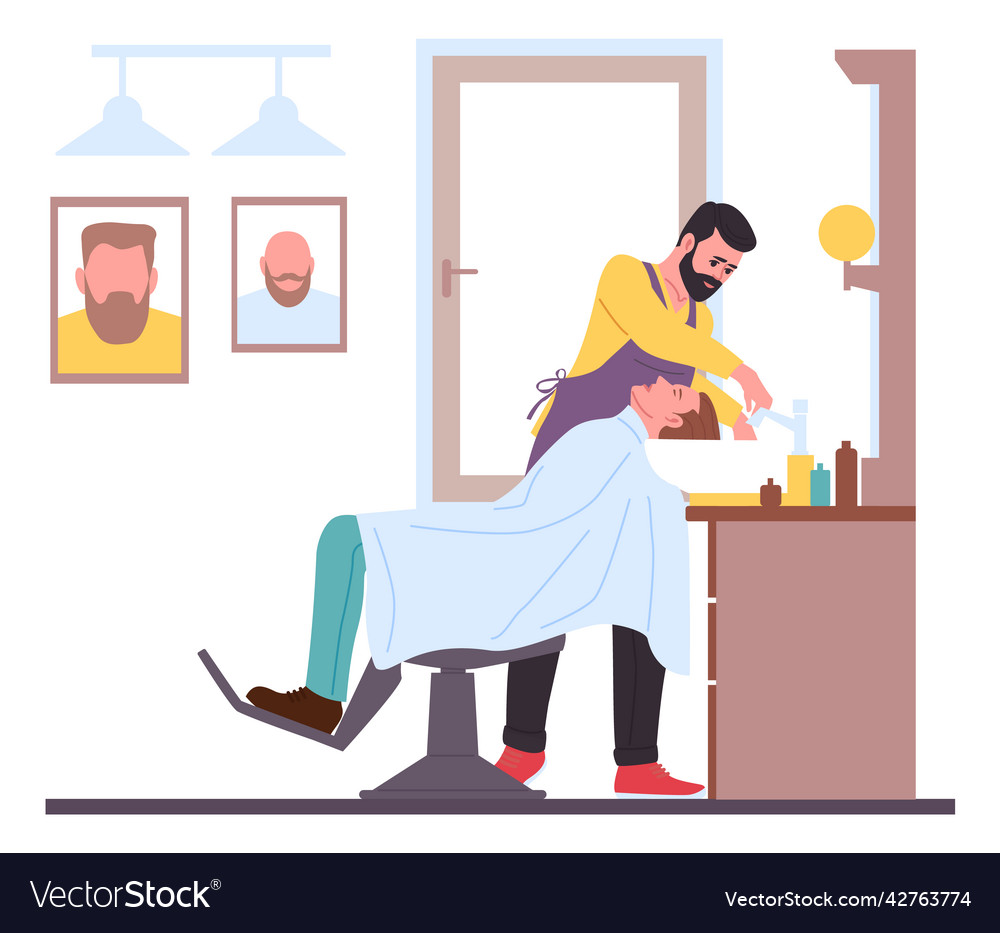 Barber with man client hairdresser gives haircut Vector Image