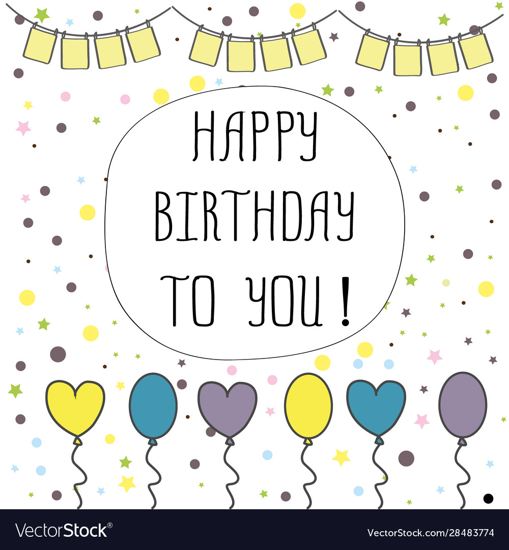 Cute happy birthday party card with cake Vector Image