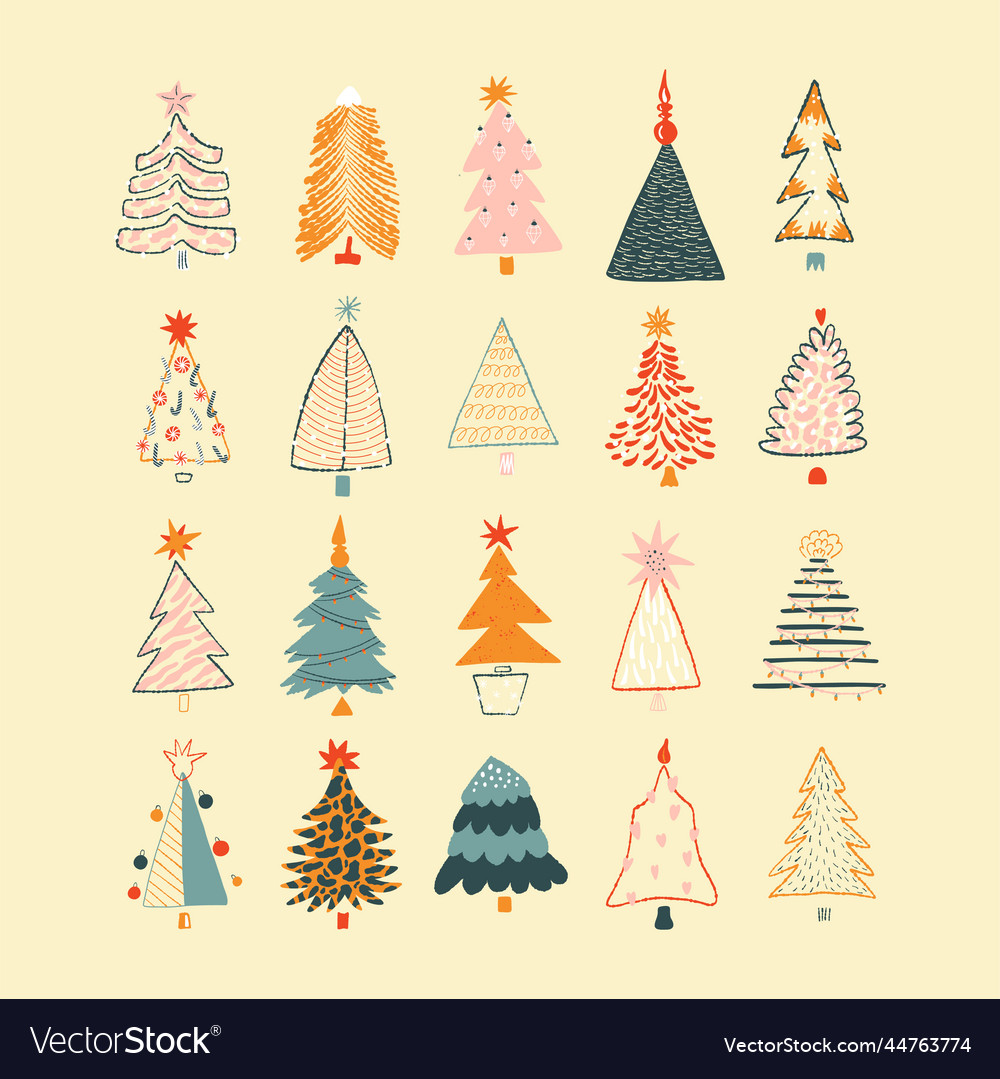 Set of christmas trees in scandinavian