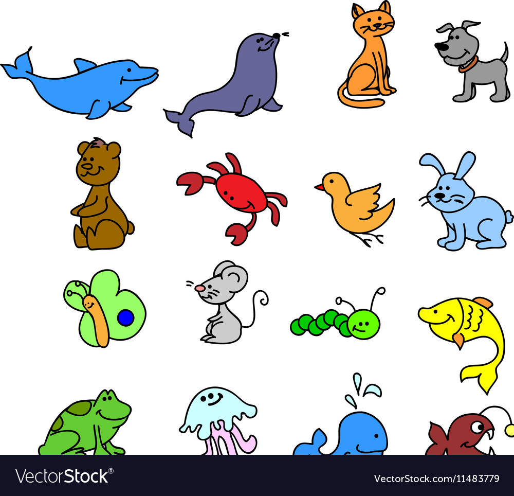 Cute animal icon set Royalty Free Vector Image