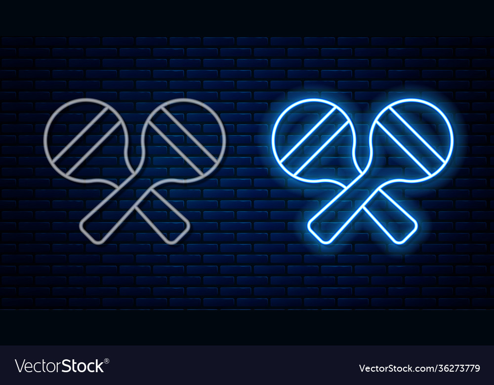 Glowing neon line maracas icon isolated on brick