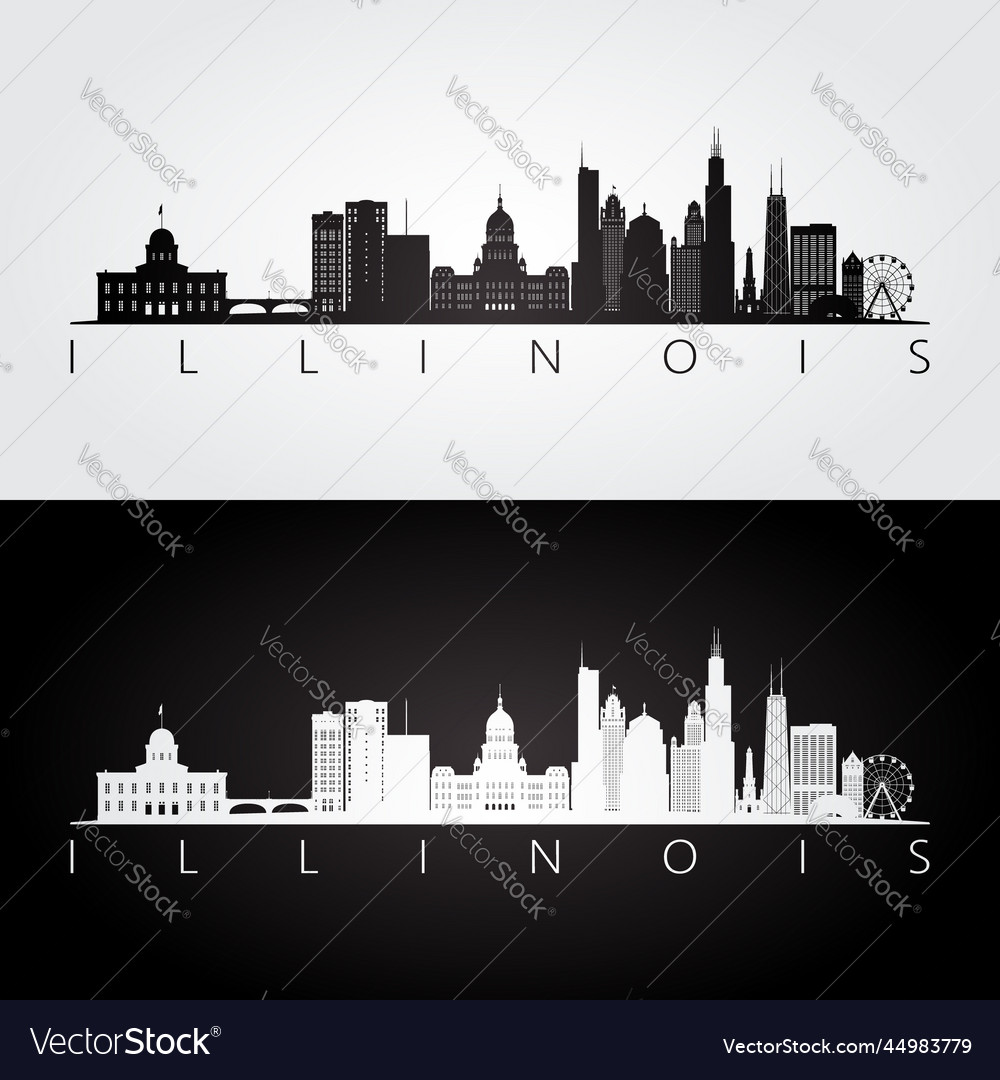 Illinois state skyline and landmarks silhouette Vector Image