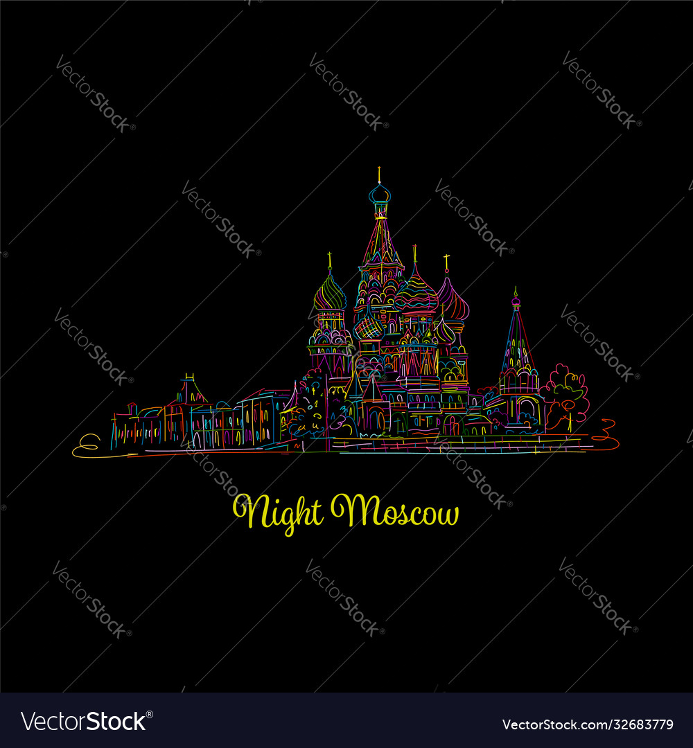 Night moscow red square sketch for your design