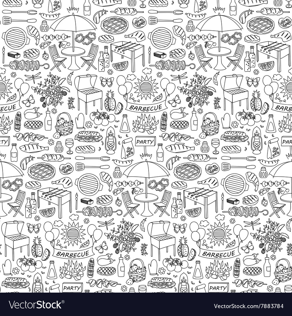 Barbecue party doodle seamless pattern Royalty Free Vector