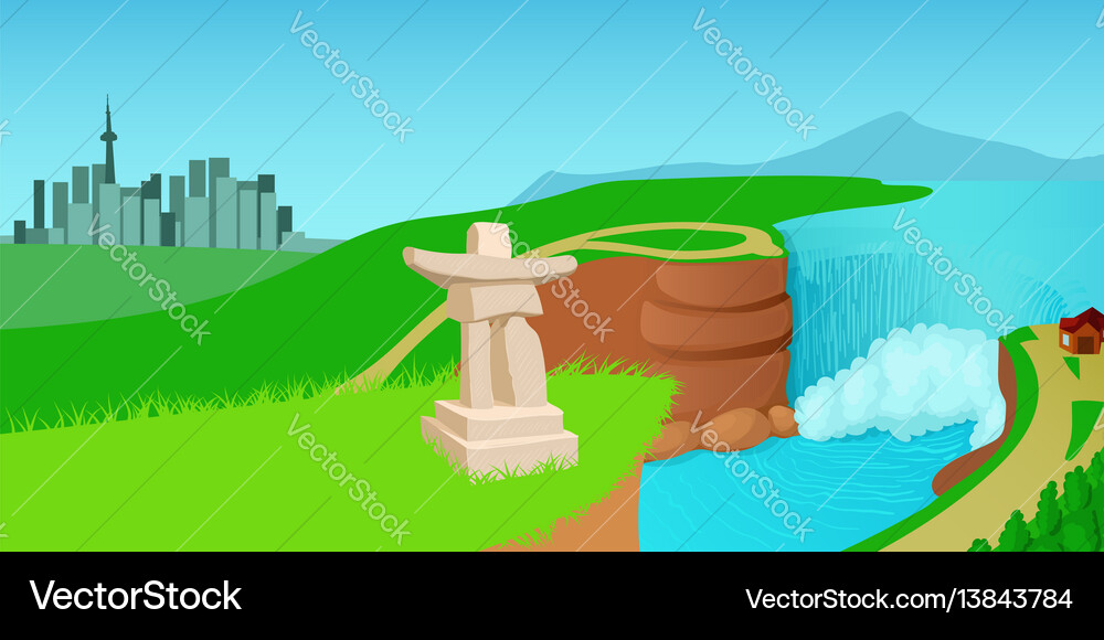 Canada Landscape Horizontal Banner Cartoon Style Vector Image