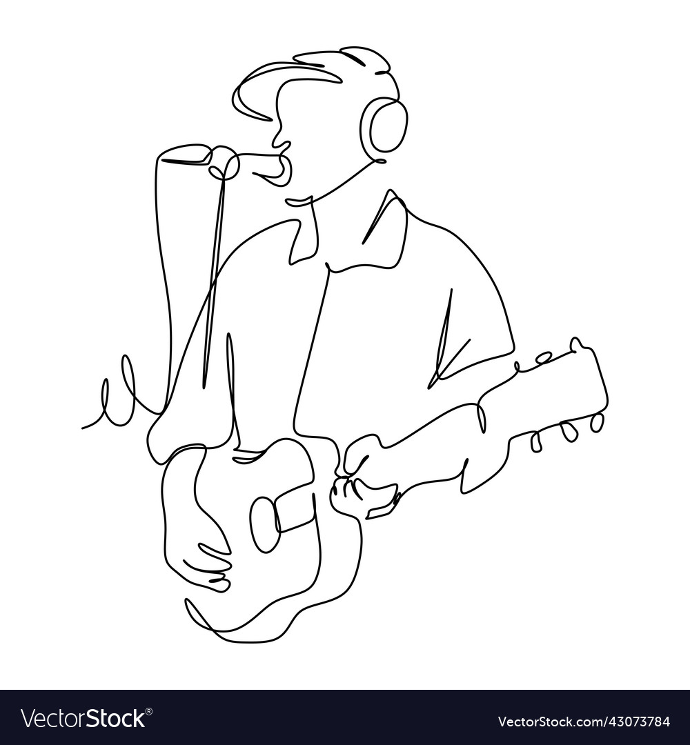 Continuous single line drawing of a male singer Vector Image