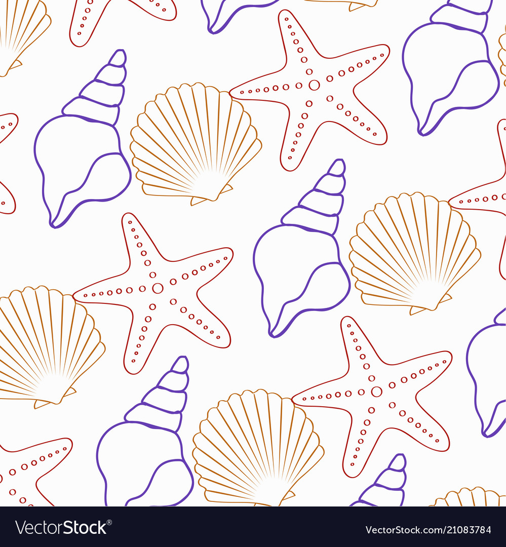 Seamless star-star pattern and shell Royalty Free Vector