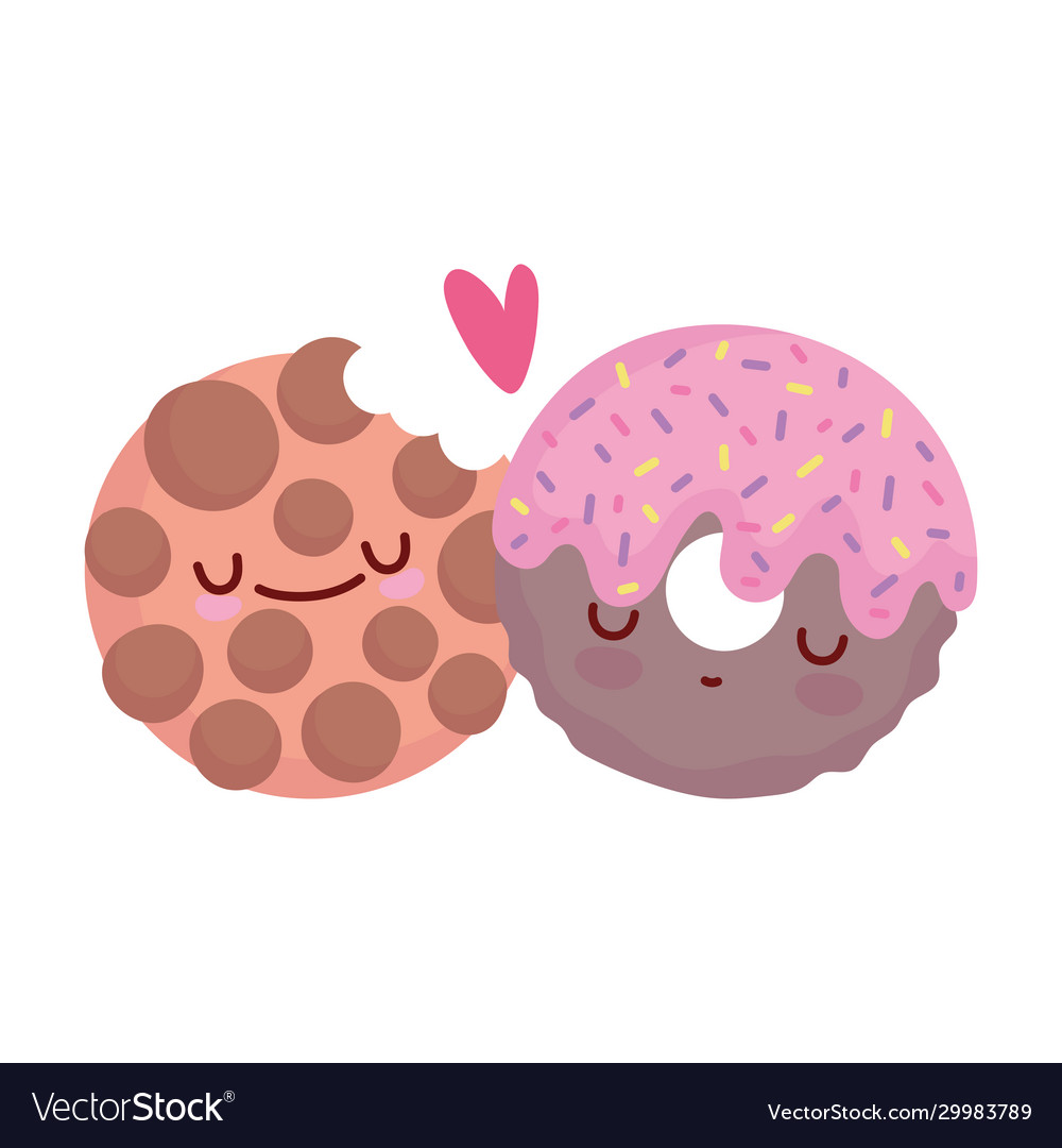 Donut and bitten cookie menu character cartoon